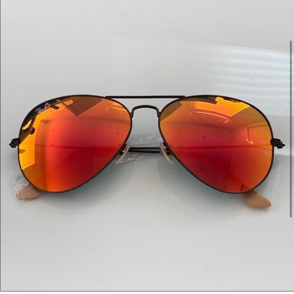 NEW Ray Ban Aviator Orange Red Mirrored Sunglasses - Picture 2 of 9
